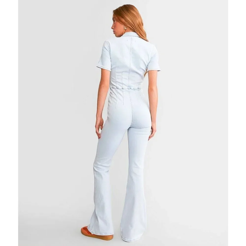 Free People Jayde Denim Flared Jumpsuit in Whimsy